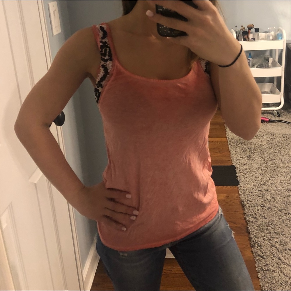 Anthropologie Coral Beaded Tank Top
